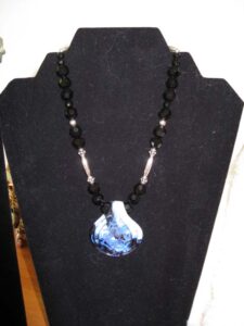 Black Onyx, Sterling Silver with Hand Blown Glass Pendant