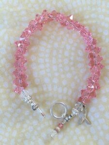 Pink Swarovski Bracelet with White Sterling Silver Bead Caps